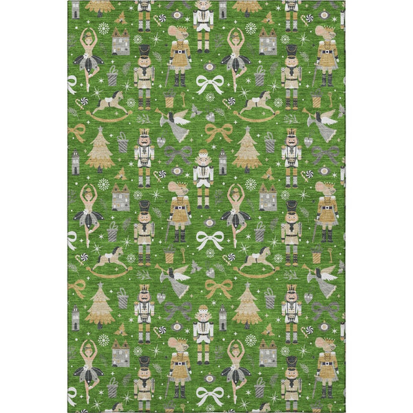 HomeRoots 9' X 12' Washable Floral Area Rug in Green, Gold & Gray – UV Protected, Durable, Pet-Friendly Design 702448