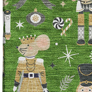 HomeRoots 10' X 14' Floral Washable Area Rug - Green, Gold & Gray with UV Protection for High-Traffic Spaces 702449