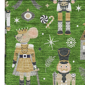 HomeRoots 10' X 14' Floral Washable Area Rug - Green, Gold & Gray with UV Protection for High-Traffic Spaces 702449
