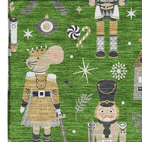 HomeRoots 10' X 14' Floral Washable Area Rug - Green, Gold & Gray with UV Protection for High-Traffic Spaces 702449
