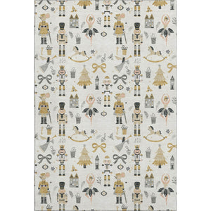 HomeRoots 5' X 8' Elegant Ivory Gold Gray Floral Area Rug - Washable, UV Protected, Durable, Non-Slip Design 702451