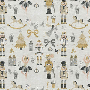 HomeRoots 5' X 8' Elegant Ivory Gold Gray Floral Area Rug - Washable, UV Protected, Durable, Non-Slip Design 702451