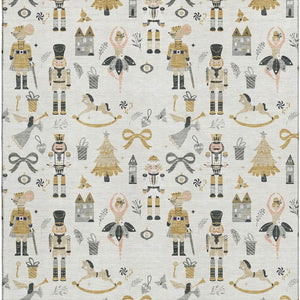 HomeRoots 5' X 8' Elegant Ivory Gold Gray Floral Area Rug - Washable, UV Protected, Durable, Non-Slip Design 702451
