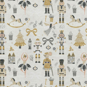 HomeRoots 8' X 10' Elegant Ivory Gold Gray Floral Area Rug - Washable, UV Protected, Stain Resistant Design 702453