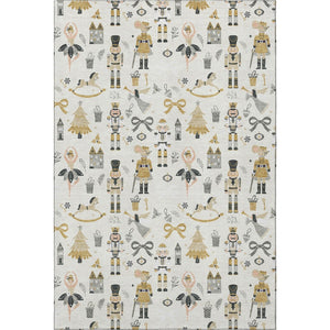 HomeRoots 8' X 10' Elegant Ivory Gold Gray Floral Area Rug - Washable, UV Protected, Stain Resistant Design 702453