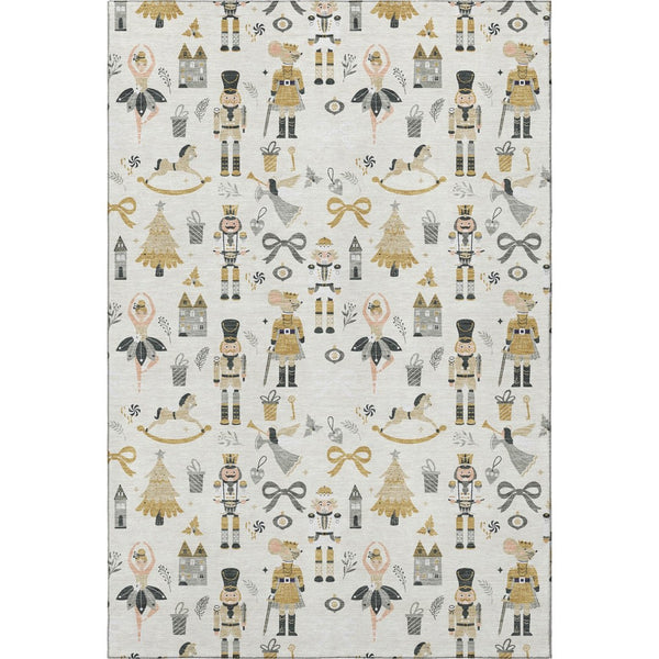 HomeRoots 8' X 10' Elegant Ivory Gold Gray Floral Area Rug - Washable, UV Protected, Stain Resistant Design 702453