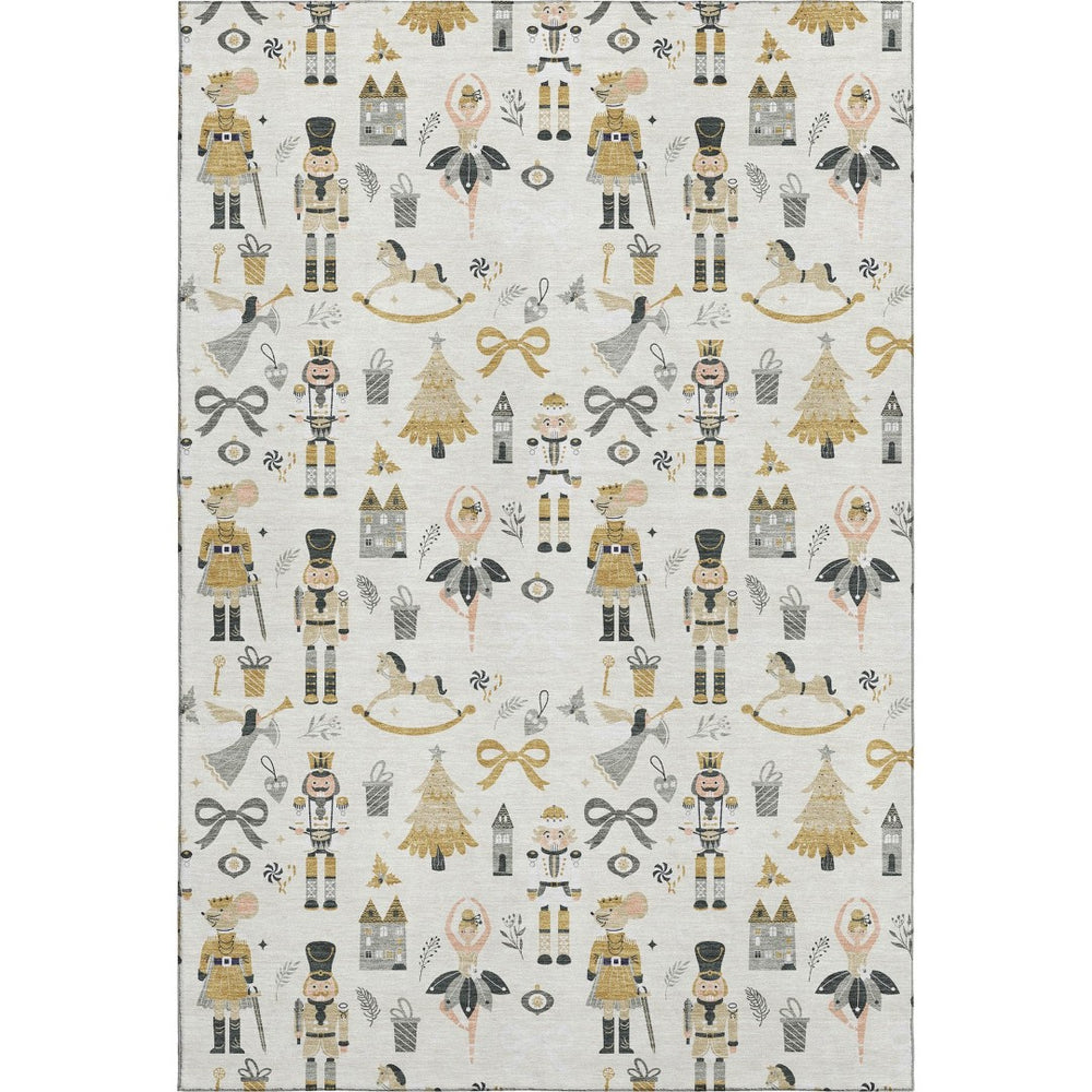 HomeRoots 9' X 12' Washable Floral Area Rug in Ivory, Gold & Gray - Durable, Stain-Resistant, UV Protected Design 702454