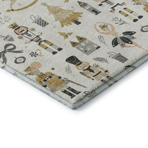 HomeRoots 9' X 12' Washable Floral Area Rug in Ivory, Gold & Gray - Durable, Stain-Resistant, UV Protected Design 702454