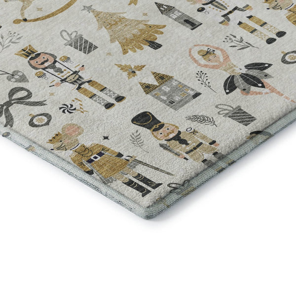 HomeRoots 9' X 12' Washable Floral Area Rug in Ivory, Gold & Gray - Durable, Stain-Resistant, UV Protected Design 702454