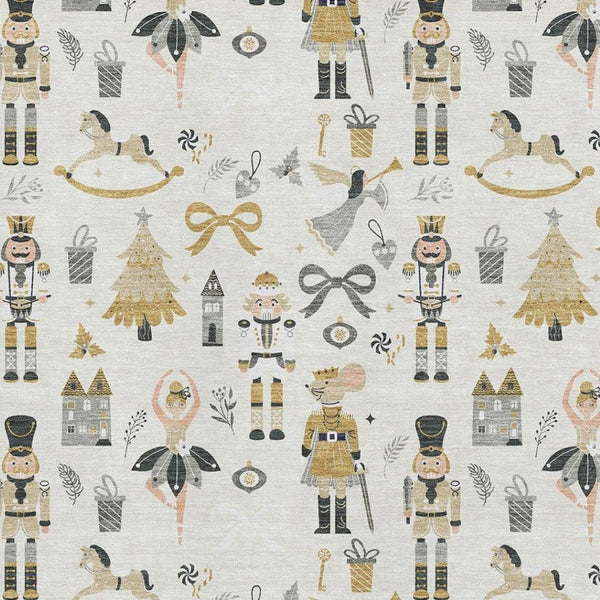 HomeRoots 9' X 12' Washable Floral Area Rug in Ivory, Gold & Gray - Durable, Stain-Resistant, UV Protected Design 702454