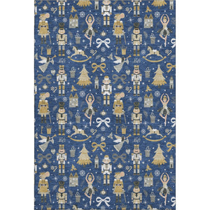 HomeRoots 5' X 8' Navy Blue Gold Gray Floral Area Rug – Stylish, Washable, UV Protected & Non-Slip Backing 702457