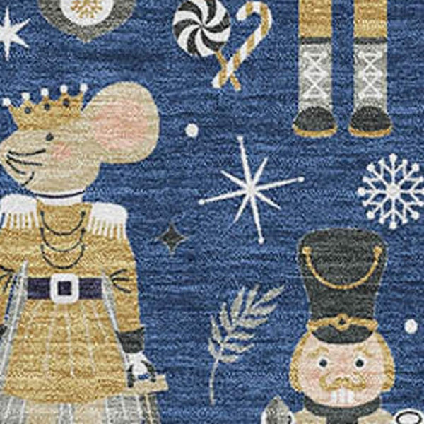 HomeRoots 8' X 10' Floral Area Rug in Navy, Gold & Gray - Washable, UV-Protected & Stain-Resistant Design 702459