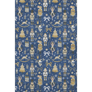 HomeRoots 10' X 14' Navy Blue Gold Floral Area Rug - Washable, UV Protected, Stain Resistant for Busy Homes 702461