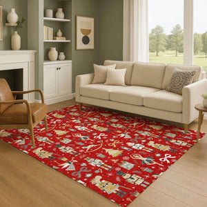 HomeRoots 5' X 8' Floral Area Rug in Red, Gold & Gray - Washable, UV Protected, Non-Slip & Stain Resistant! 702463