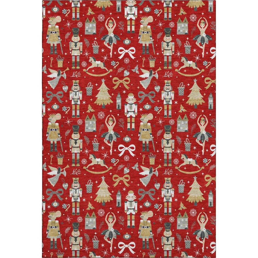 HomeRoots 5' X 8' Floral Area Rug in Red, Gold & Gray - Washable, UV Protected, Non-Slip & Stain Resistant! 702463