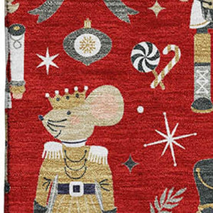 HomeRoots 5' X 8' Floral Area Rug in Red, Gold & Gray - Washable, UV Protected, Non-Slip & Stain Resistant! 702463