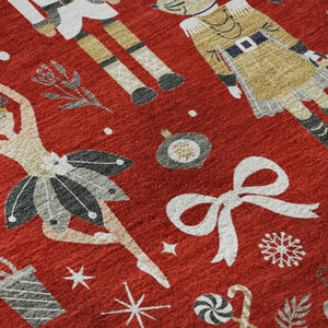 HomeRoots 8' Red Gold Floral Washable Round Rug with UV Protection - Durable, Stylish, and Pet-Friendly Décor 702464
