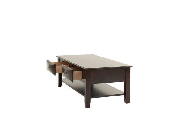 English Elm Classic Modern wooden coffee table with Ogumi veneer top, drawers & lower shelf for stylish storage Antique Black,Espresso 28 L x 10 W x 51 H B011P395606