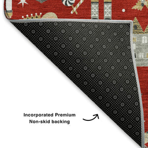 HomeRoots 9' X 12' Floral Area Rug in Red, Gold & Gray - Washable, Stain-Resistant, UV Protected for Homes 702466