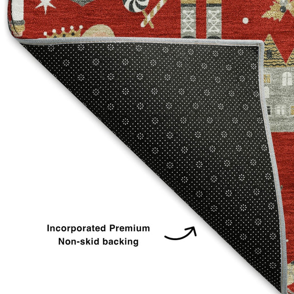 HomeRoots 9' X 12' Floral Area Rug in Red, Gold & Gray - Washable, Stain-Resistant, UV Protected for Homes 702466