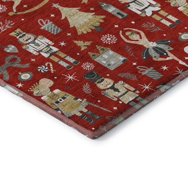 HomeRoots 9' X 12' Floral Area Rug in Red, Gold & Gray - Washable, Stain-Resistant, UV Protected for Homes 702466