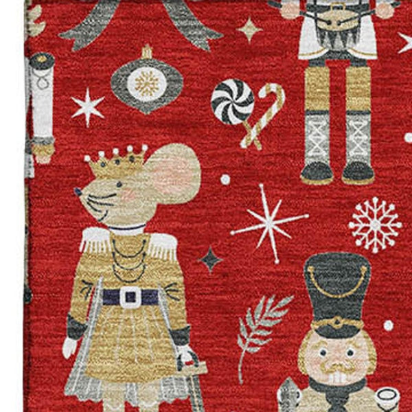 HomeRoots 9' X 12' Floral Area Rug in Red, Gold & Gray - Washable, Stain-Resistant, UV Protected for Homes 702466
