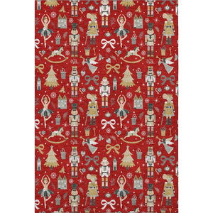 HomeRoots 9' X 12' Floral Area Rug in Red, Gold & Gray - Washable, Stain-Resistant, UV Protected for Homes 702466