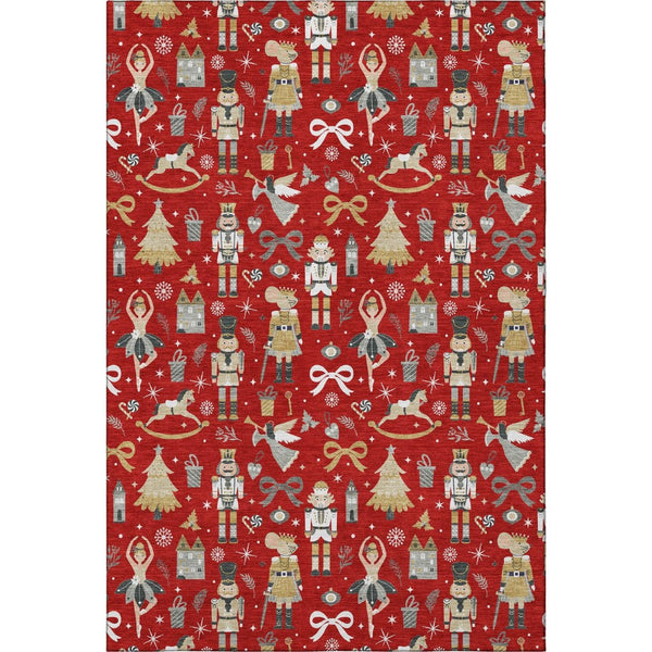 HomeRoots 9' X 12' Floral Area Rug in Red, Gold & Gray - Washable, Stain-Resistant, UV Protected for Homes 702466