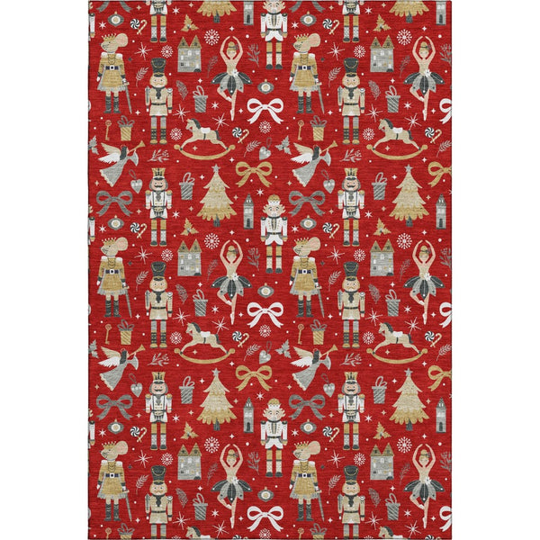 HomeRoots 10' X 14' Floral Area Rug in Red, Gold & Gray - Washable, UV Protected, Durable & Stylish Décor Piece 702467