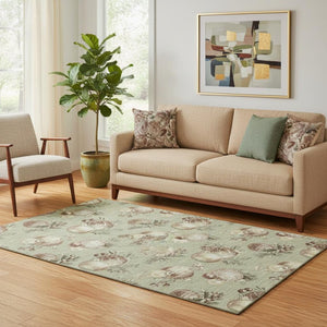 HomeRoots 5' X 8' Washable Artichoke Green Polka Dot Area Rug with UV Protection – Perfect for Busy Homes! 702469