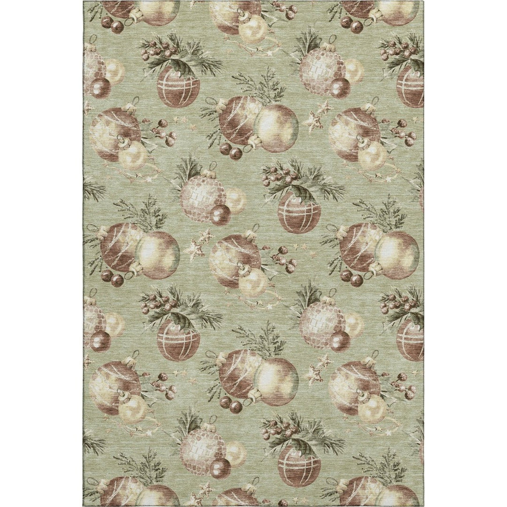 HomeRoots 5' X 8' Washable Artichoke Green Polka Dot Area Rug with UV Protection – Perfect for Busy Homes! 702469