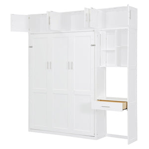 English Elm Full Size Murphy Wall Bed with Fold Away Desk Cabinet and Shelves for Small Spaces N708S00020K-1