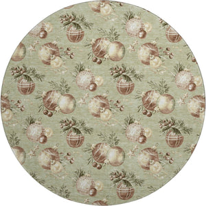 HomeRoots 8' Artichoke Green Brown Beige Polka Dot Washable Round Rug with UV Protection & Non-Slip Backing 702470