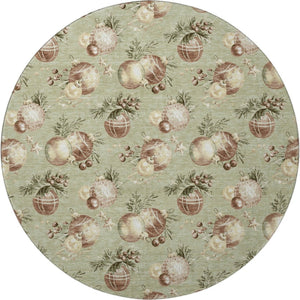 HomeRoots 8' Artichoke Green Brown Beige Polka Dot Washable Round Rug with UV Protection & Non-Slip Backing 702470