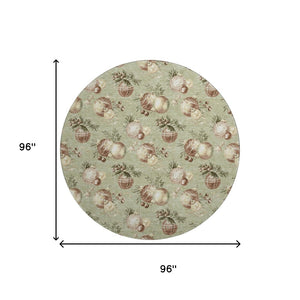 HomeRoots 8' Artichoke Green Brown Beige Polka Dot Washable Round Rug with UV Protection & Non-Slip Backing 702470