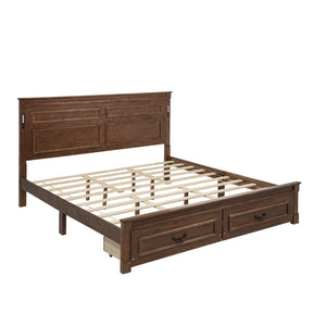 English Elm King Pine Wood Storage Bed with Led Lighting Usb Charging Tall Panel Headboard Walnut W504S00270