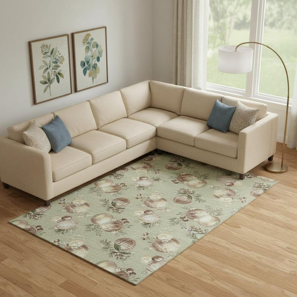 HomeRoots 9' X 12' Artichoke Green Polka Dot Washable Area Rug - Durable, Stain-Resistant & UV Protected! 702472
