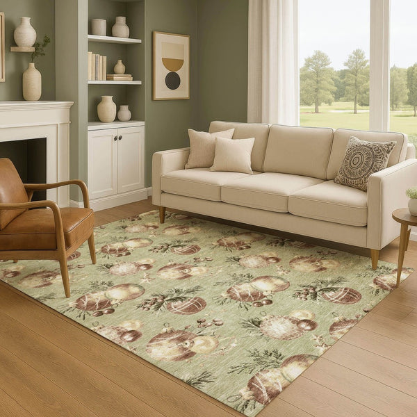 HomeRoots 10' X 14' Artichoke Green Polka Dot Washable Area Rug with UV Protection for High-Traffic Spaces 702473