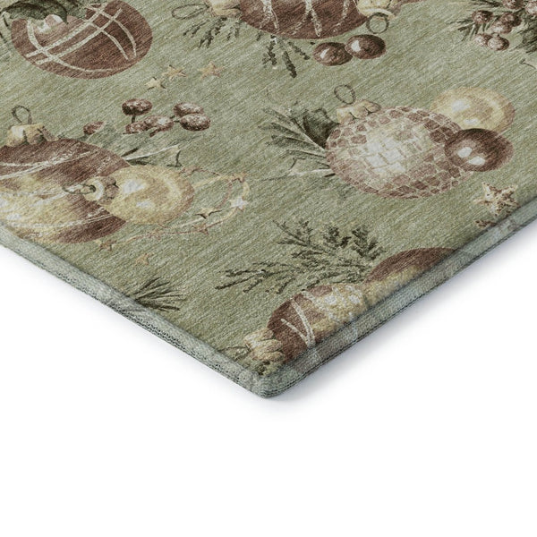 HomeRoots 10' X 14' Artichoke Green Polka Dot Washable Area Rug with UV Protection for High-Traffic Spaces 702473
