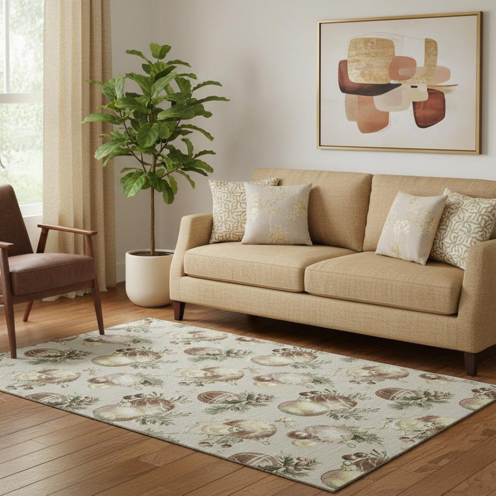 HomeRoots 5' X 8' Beige Brown Ivory Polka Dot Area Rug - Stain Resistant, UV Protected, Easy-Care Design! 702475