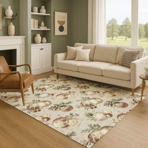HomeRoots 5' X 8' Beige Brown Ivory Polka Dot Area Rug - Stain Resistant, UV Protected, Easy-Care Design! 702475