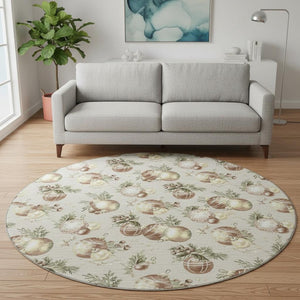 HomeRoots 8' Cozy Beige Brown Ivory Polka Dot Washable Round Rug - UV Protected, Stain Resistant, Non-Slip! 702476