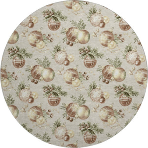HomeRoots 8' Cozy Beige Brown Ivory Polka Dot Washable Round Rug - UV Protected, Stain Resistant, Non-Slip! 702476