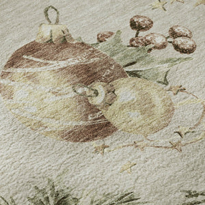 HomeRoots 8' Cozy Beige Brown Ivory Polka Dot Washable Round Rug - UV Protected, Stain Resistant, Non-Slip! 702476