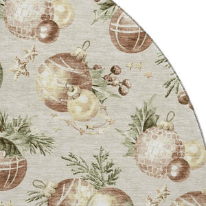HomeRoots 8' Cozy Beige Brown Ivory Polka Dot Washable Round Rug - UV Protected, Stain Resistant, Non-Slip! 702476