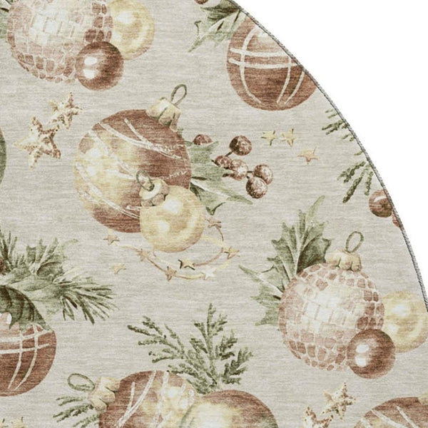 HomeRoots 8' Cozy Beige Brown Ivory Polka Dot Washable Round Rug - UV Protected, Stain Resistant, Non-Slip! 702476