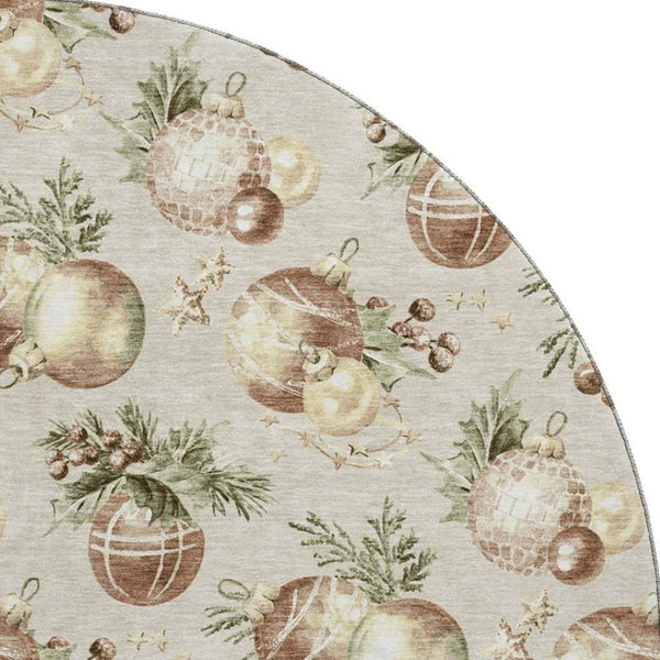 HomeRoots 8' Cozy Beige Brown Ivory Polka Dot Washable Round Rug - UV Protected, Stain Resistant, Non-Slip! 702476