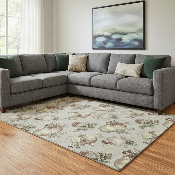 HomeRoots 8' X 10' Washable Beige and Brown Polka Dot Area Rug with UV Protection for Family-Friendly Spaces 702477