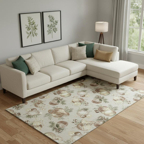 HomeRoots 9' X 12' Washable Polka Dot Area Rug in Beige, Brown & Ivory - Durable, UV-Protected & Stylish 702478
