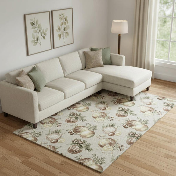 HomeRoots 10' Washable Beige Brown Ivory Polka Dot Area Rug - Durable, UV Protected, Stain Resistant Design! 702479